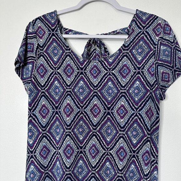 Chico's Dress Diamond Print Midi Blue Purple Stretch Knit Size 6 - Picture 2 of 10